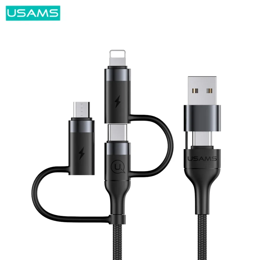 Câble Data Multi Usams U62 USB + Type-C vers Lightning + Type-C + MicroUSB 60W (1.2m) Noir