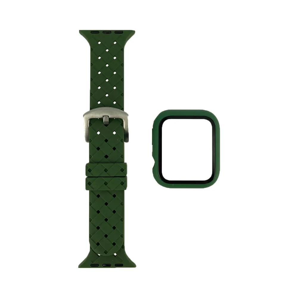 Protection Silicone pour Apple Watch 38mm avec Bracelet Boucle Vert Militaire