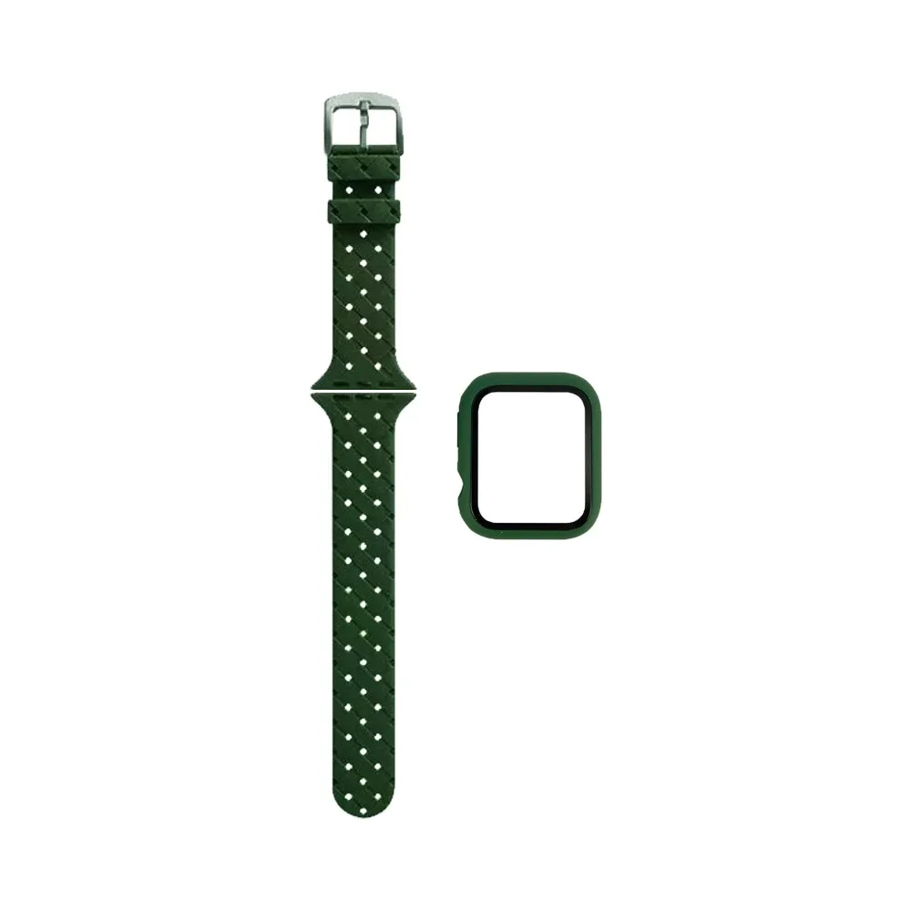 Protection Silicone pour Apple Watch 42mm avec Bracelet Boucle Vert Militaire