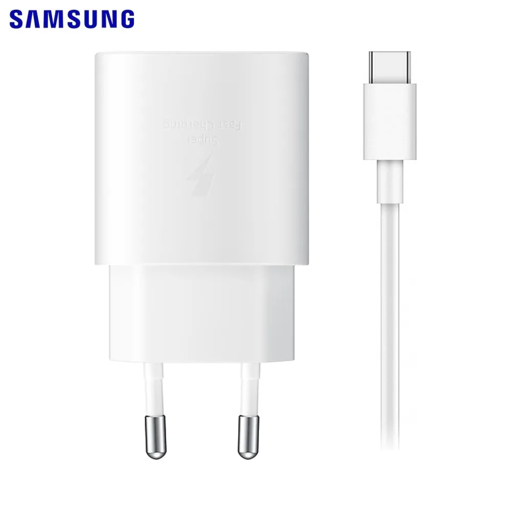Chargeur Secteur USB-C Samsung PD 25W Fast Wall avec Câble Type-C vers Type-C Blanc