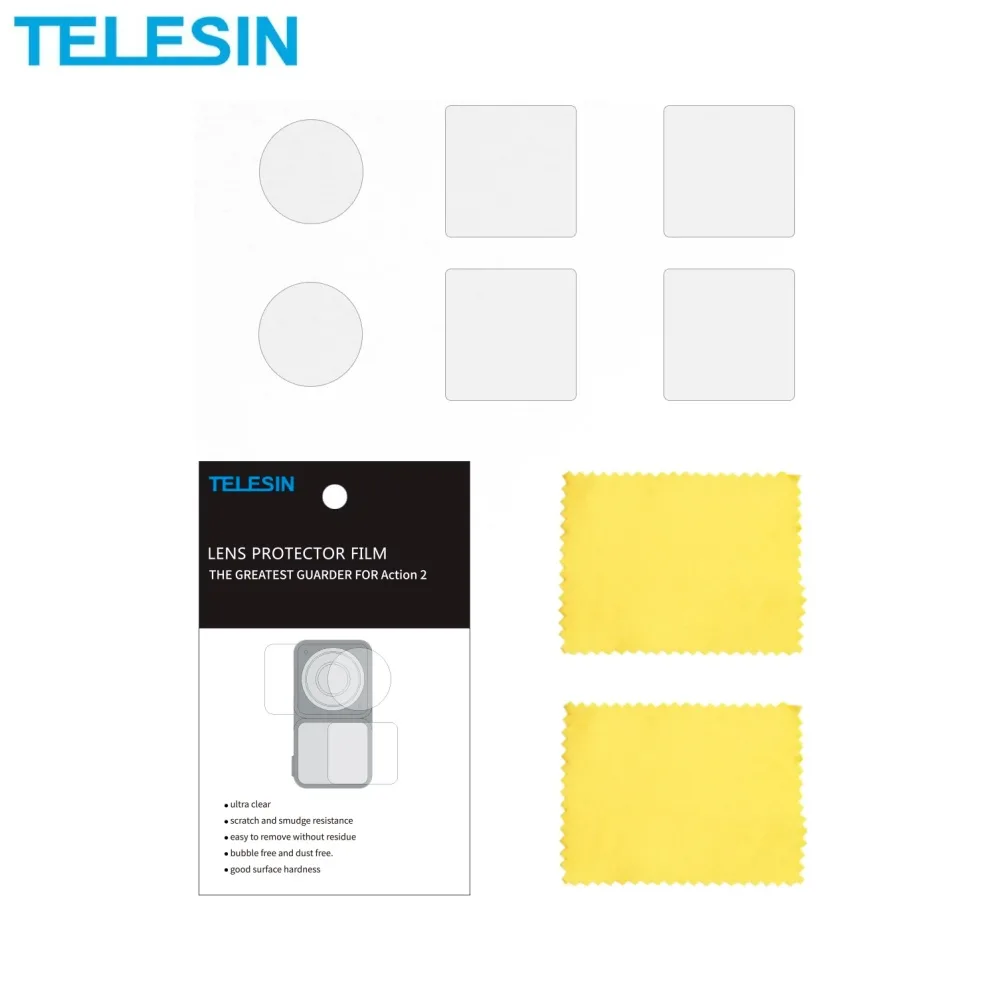 Film de Protection TELESIN pour DJI Action 2 Dual-Screen Combo (4x Écran + 2x Lentille) Transparent
