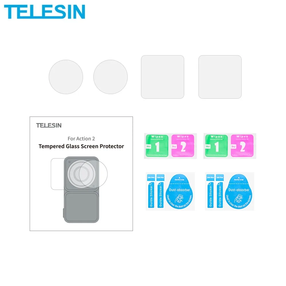 Verre Trempé Classique TELESIN pour DJI Action 2 (2x Écran + 2x Lentille) Transparent