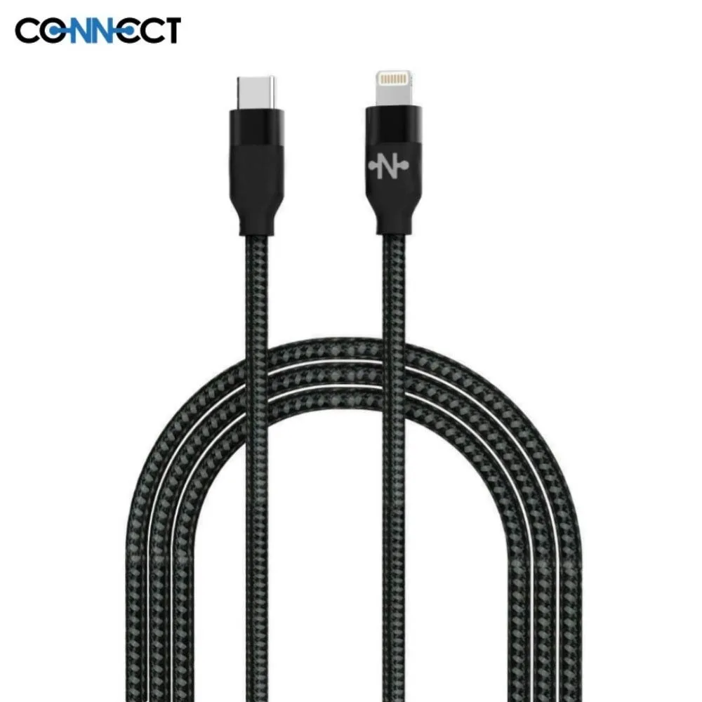 Câble Data USB-C vers Lightning CONNECT Nylon Tressé 20W (1m) Noir