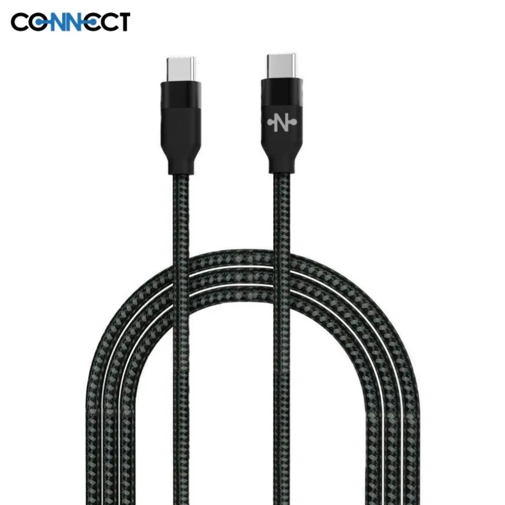 Câble Data USB-C vers USB-C CONNECT Nylon Tressé 60W (1m) Noir