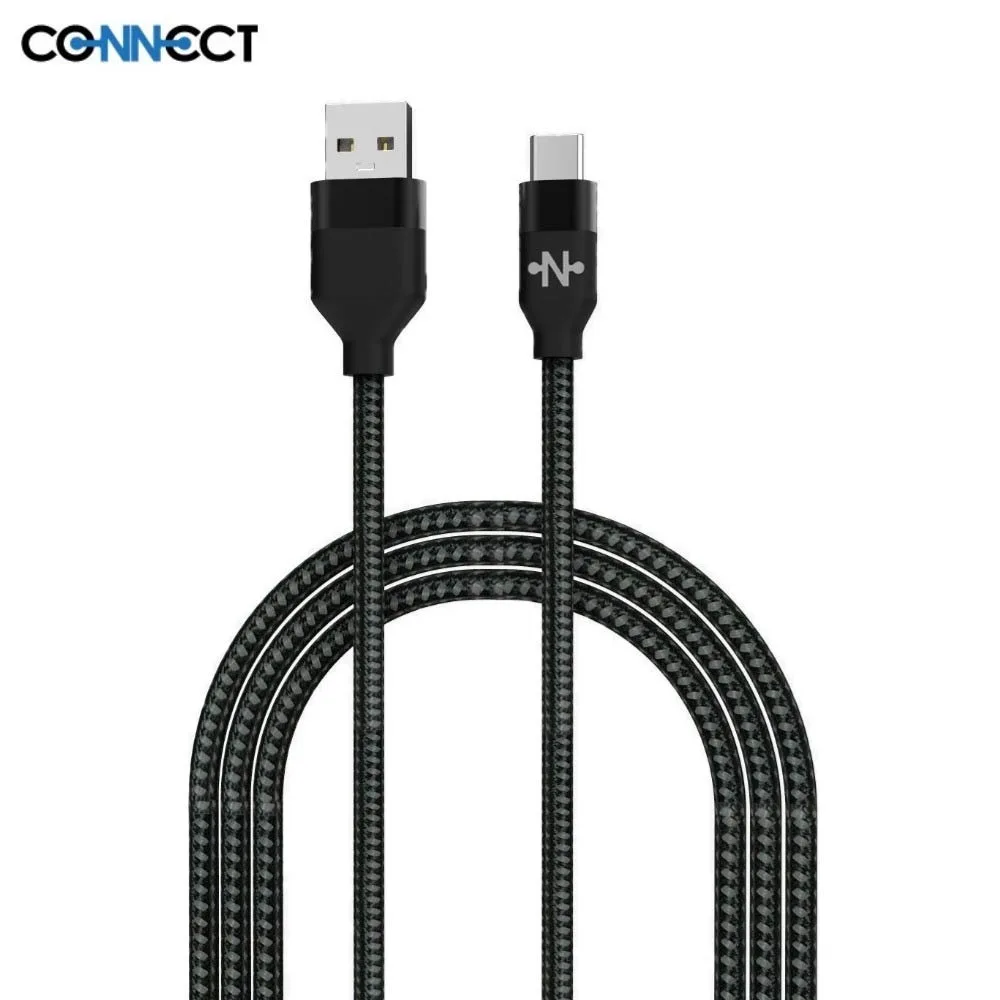 Câble Data USB vers USB-C CONNECT Nylon Tressé 15W (1m) Noir
