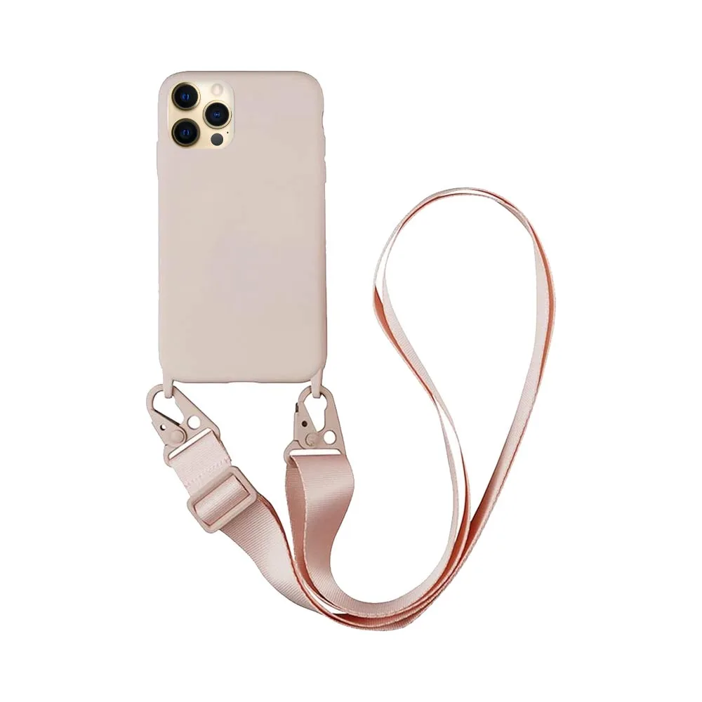 Coque Silicone avec Bandoulière Apple iPhone 12 Pro (#4) Rose Gold