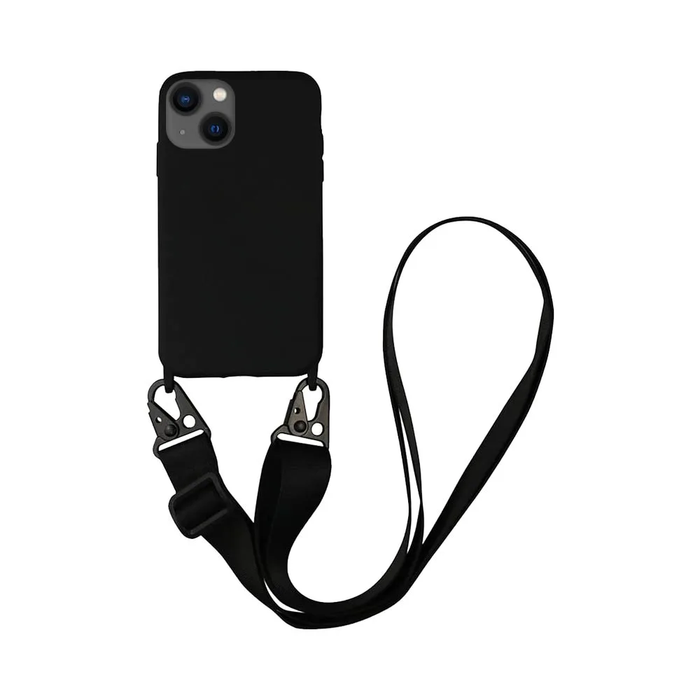 Coque Silicone avec Bandoulière Apple iPhone 14 (#1) Noir