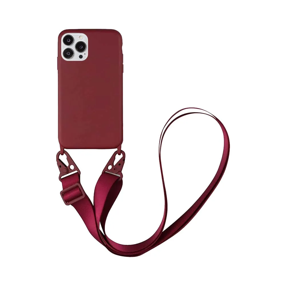 Coque Silicone avec Bandoulière Apple iPhone 15 Pro Max (#3) Bordeaux