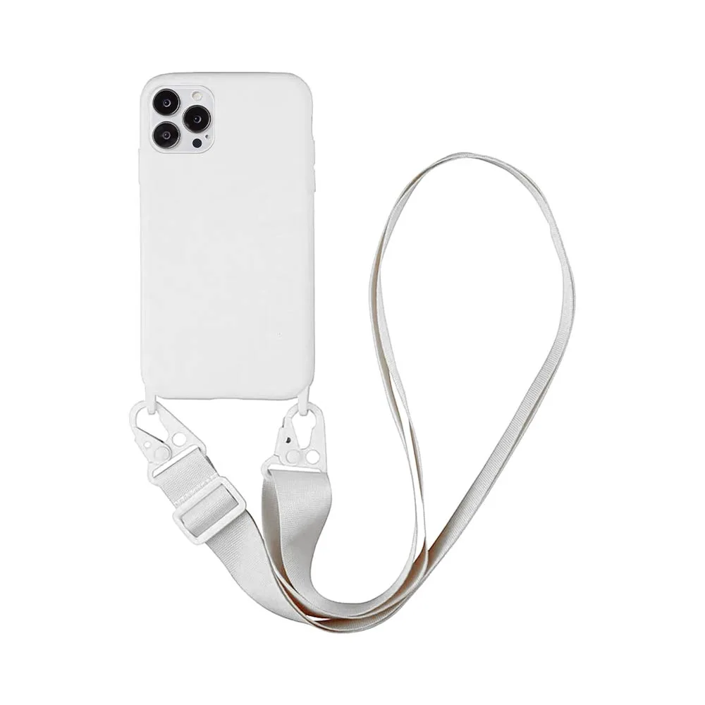 Coque Silicone avec Bandoulière Apple iPhone 15 Pro (#16) Blanc