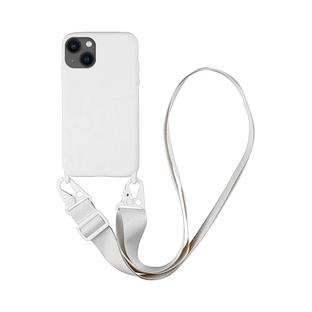 Coque Silicone avec Bandoulière Apple iPhone 15 Plus Blanc
