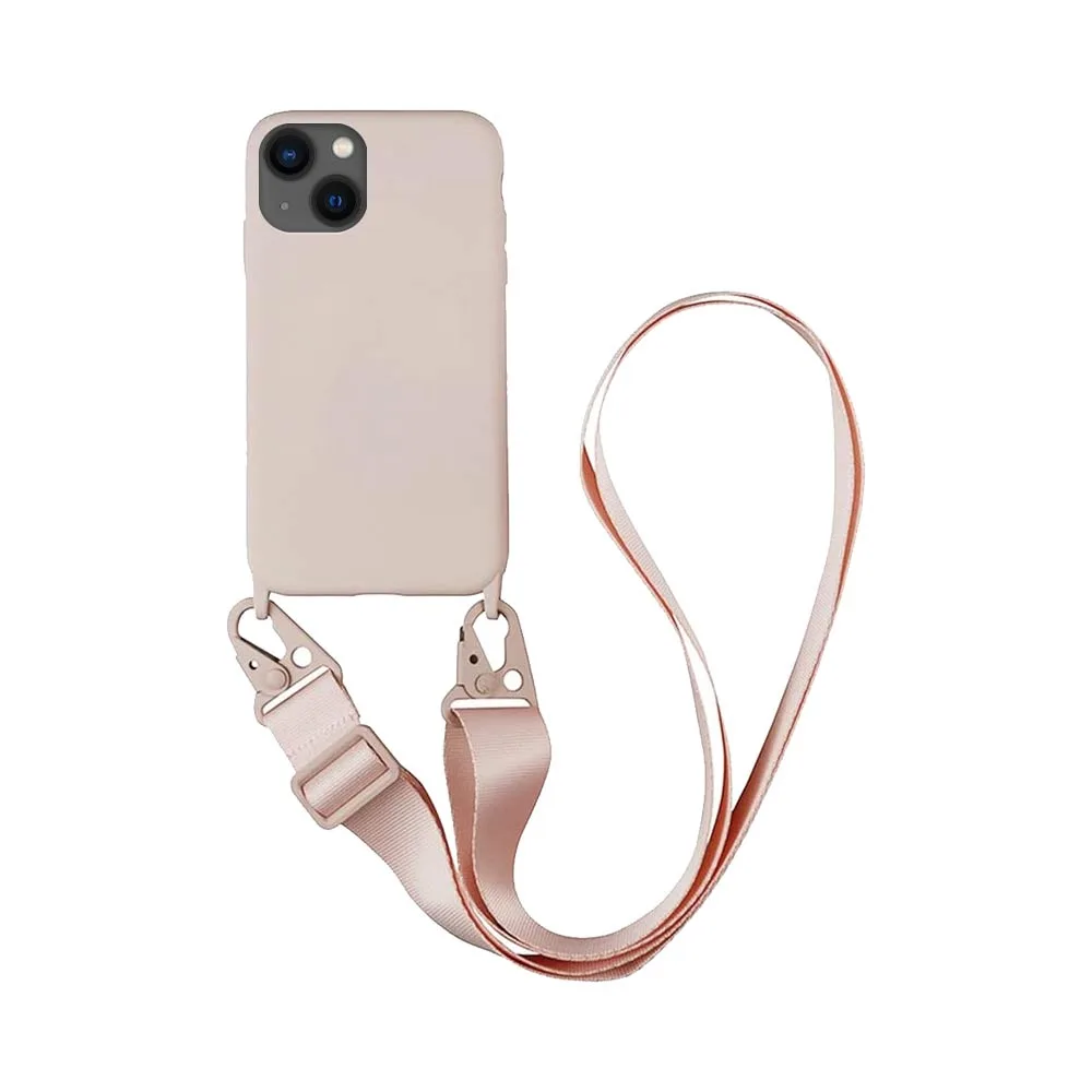 Coque Silicone avec Bandoulière Apple iPhone 14 (#4) Rose Gold