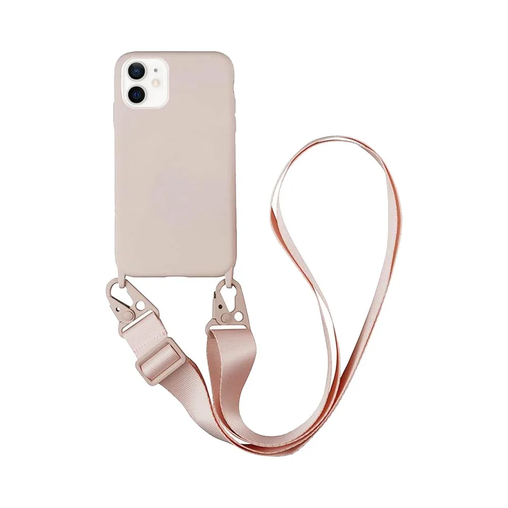 Coque Silicone avec Bandoulière Apple iPhone 12 (#4) Rose Gold