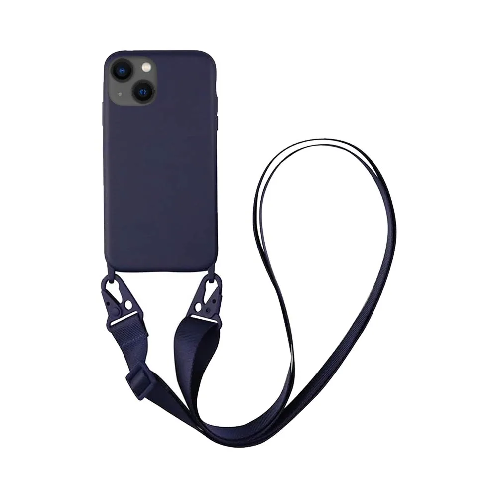 Coque Silicone avec Bandoulière Apple iPhone 15 Plus (#5) Bleu Marine