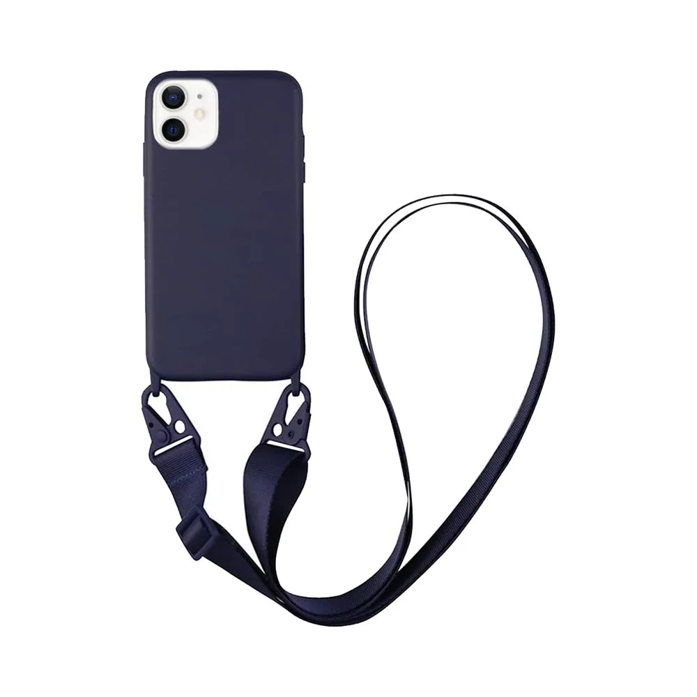 Coque Silicone avec Bandoulière Apple iPhone 12 (#5) Bleu Marine