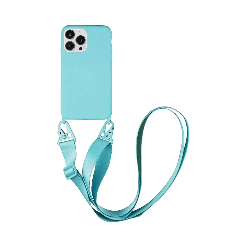 Coque Silicone avec Bandoulière Apple iPhone 13 Pro Max (#7) Bleu Clair