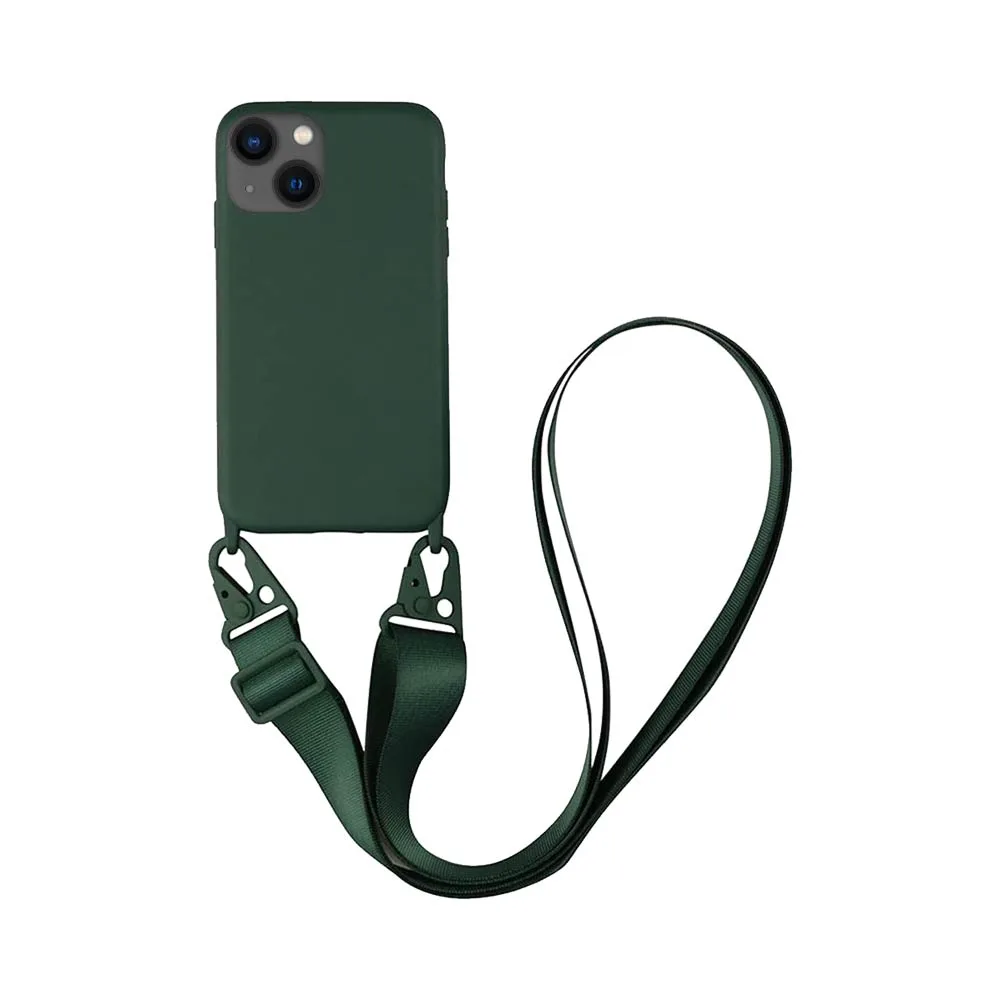 Coque Silicone avec Bandoulière Apple iPhone 15 Plus (#9) Vert Foncé