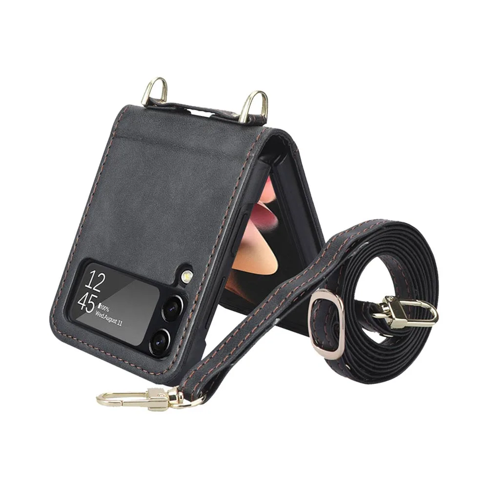 Housse de Protection Samsung Galaxy Z Flip 3 5G F711 avec Lanière Noir