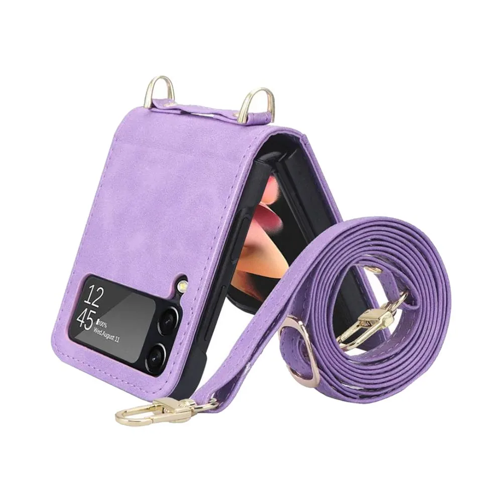 Housse de Protection Samsung Galaxy Z Flip 4 5G F721 avec Lanière Violet