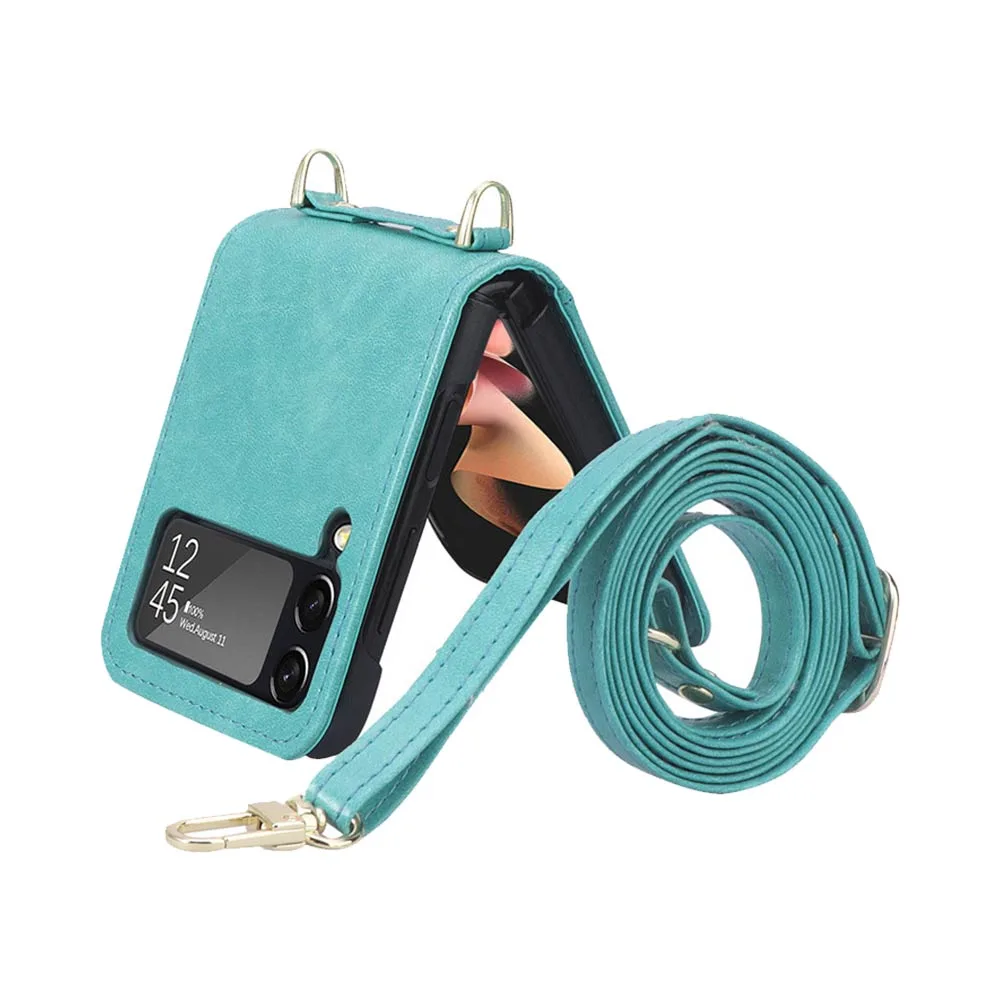 Housse de Protection Samsung Galaxy Z Flip 5 5G F731 avec Lanière Bleu