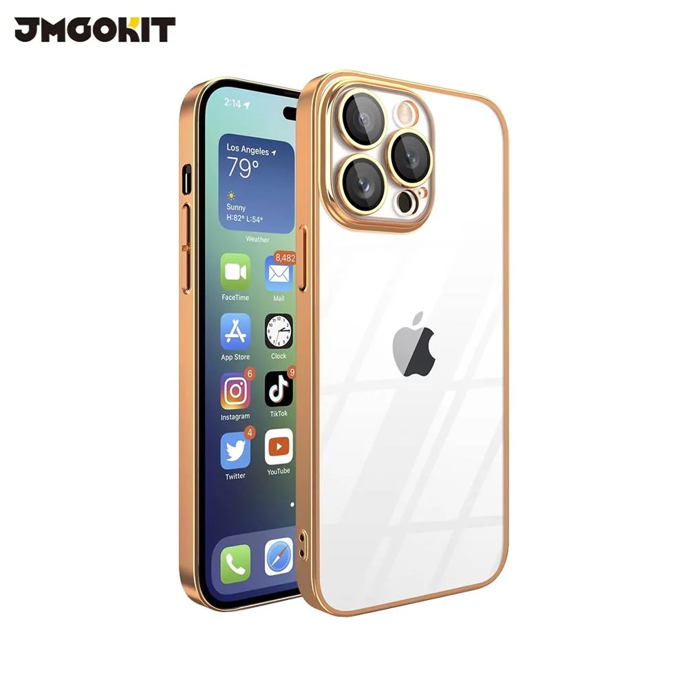 Coque de Protection Crystal Glass JMGOKIT pour Apple iPhone 15 Pro Or