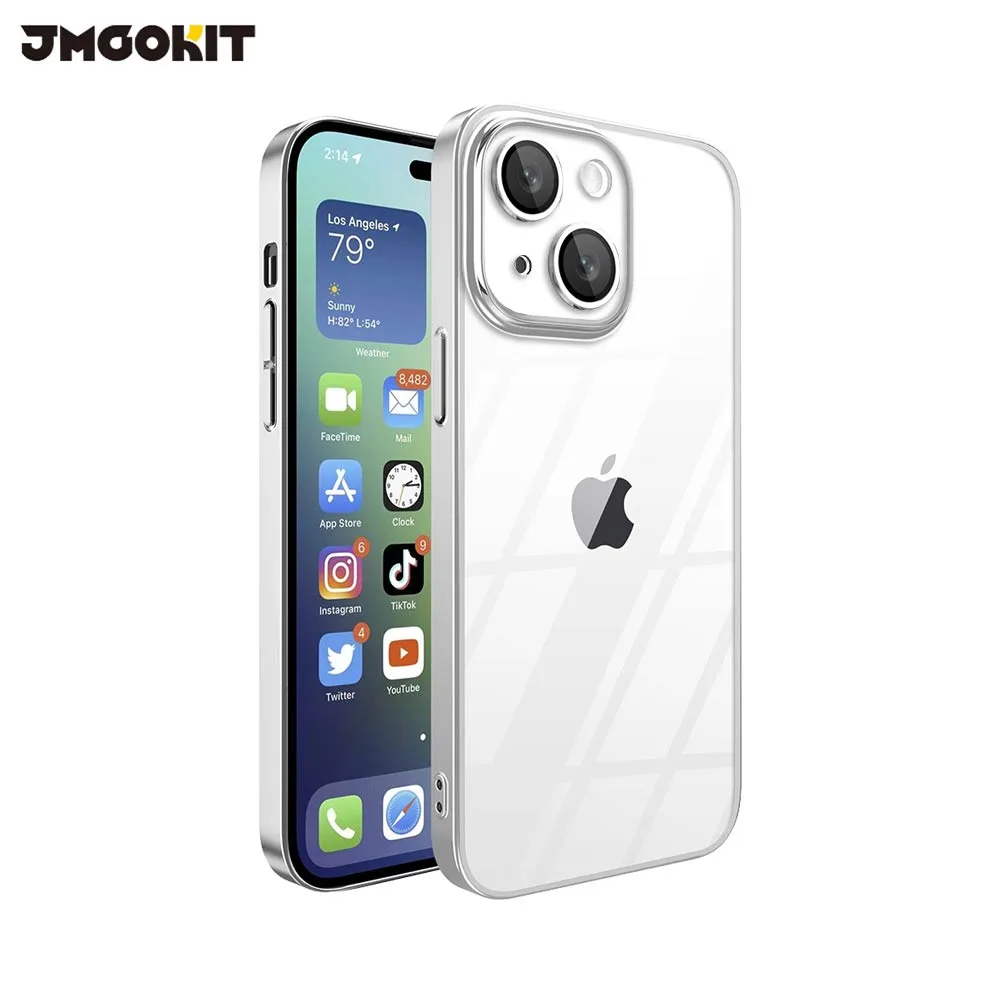 Coque de Protection Crystal Glass JMGOKIT pour Apple iPhone 15 Plus Argent