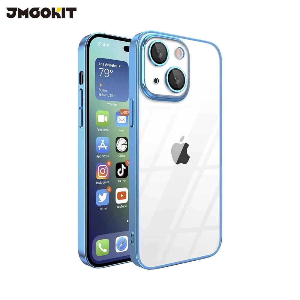 Coque de Protection Crystal Glass JMGOKIT pour Apple iPhone 15 Bleu