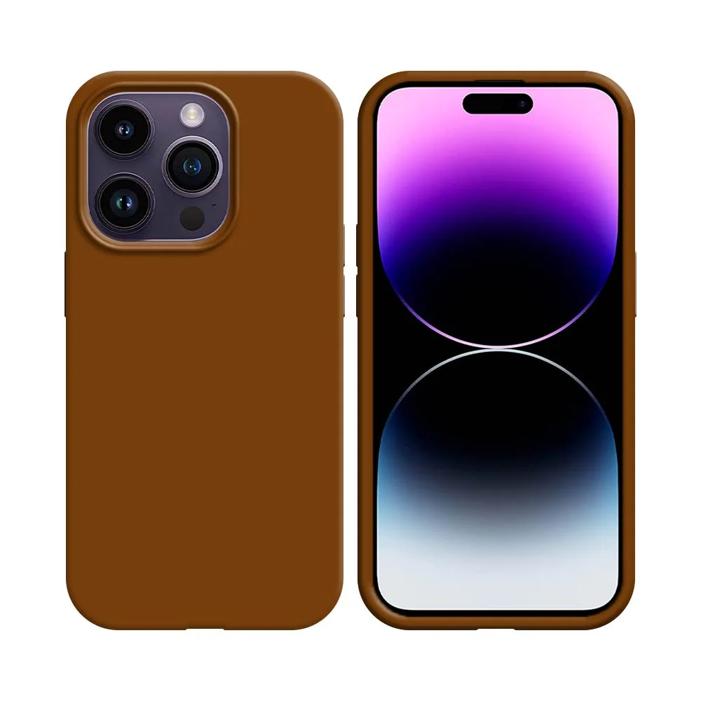 Coque Silicone Compatible pour Apple iPhone 14 Pro Marron