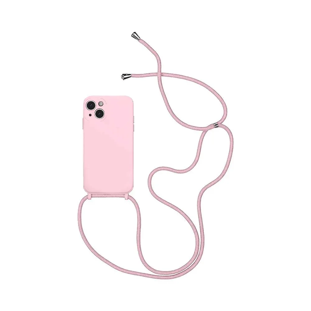 Coque Silicone avec Cordon Apple iPhone 15 Plus Rose