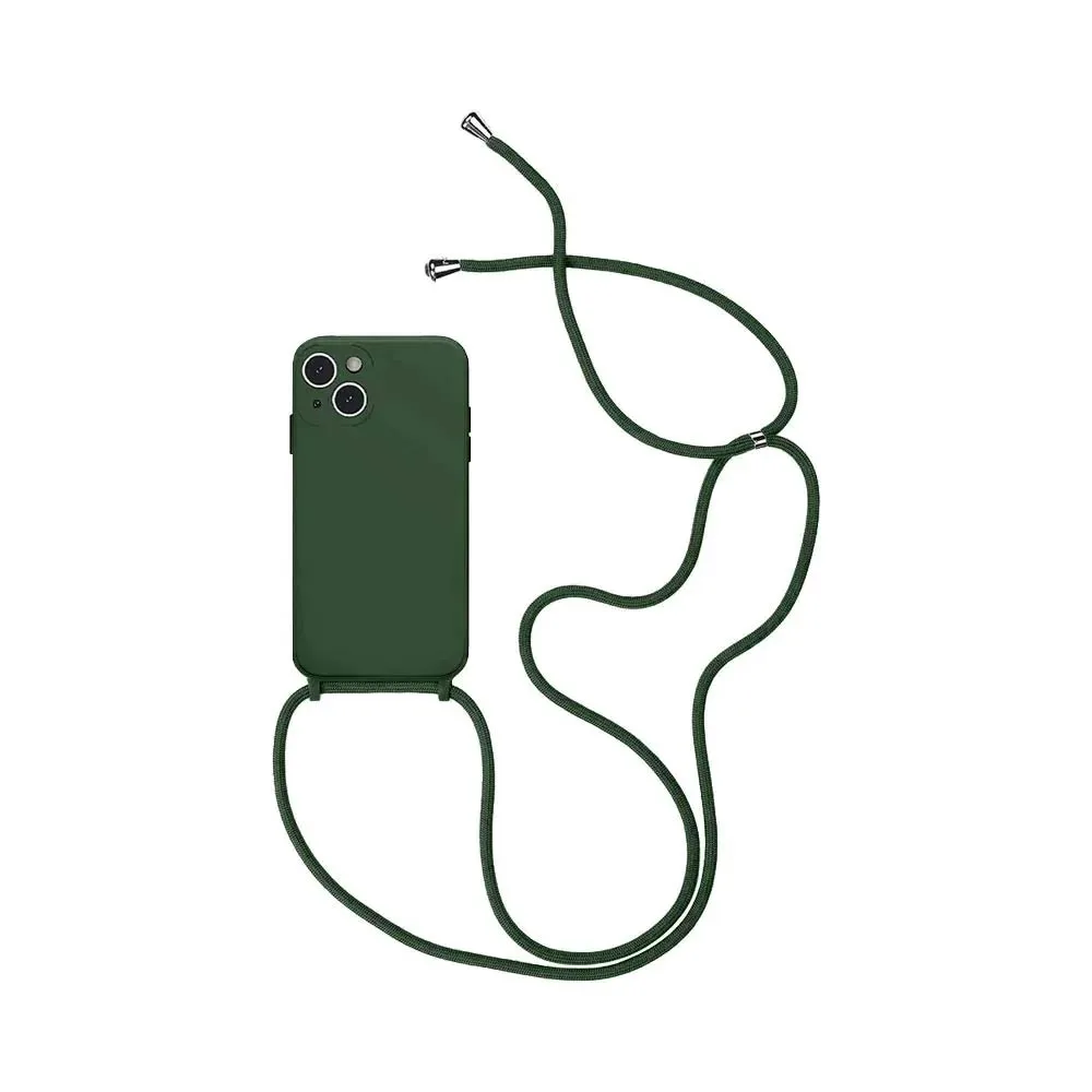 Coque Silicone avec Cordon Apple iPhone 15 Plus Vert Foncé