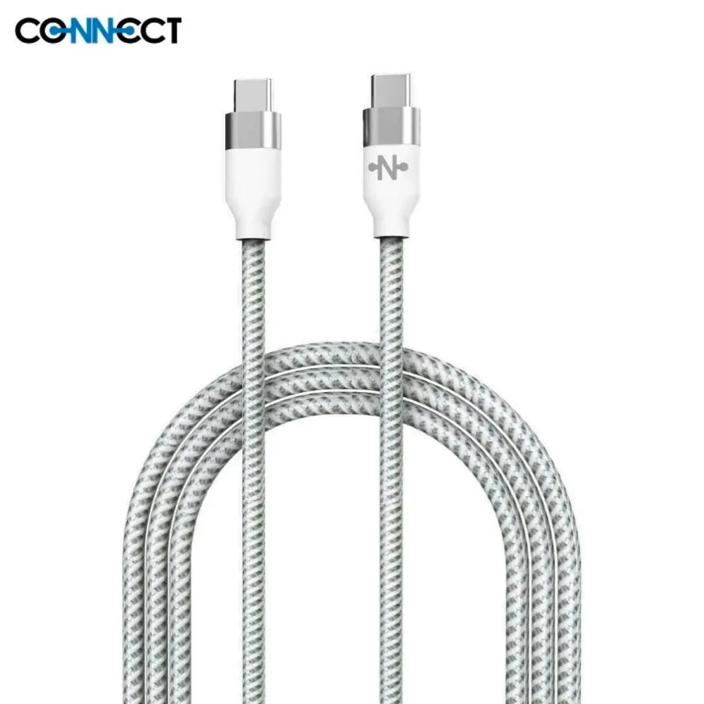 Câble Data USB-C vers USB-C CONNECT Nylon Tressé 60W (2m) Blanc