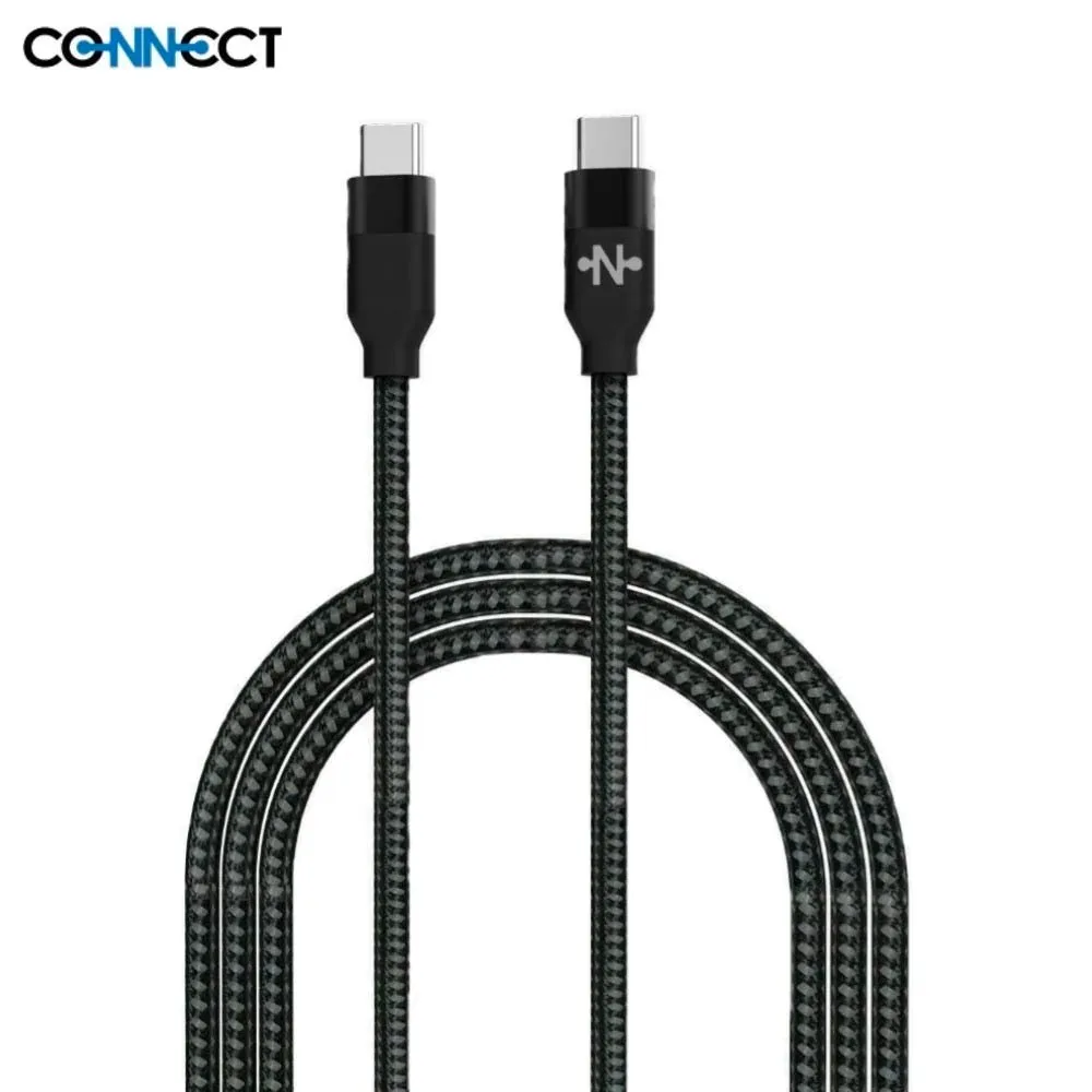 Câble Data USB-C vers USB-C CONNECT Nylon Tressé 60W (2m) Noir