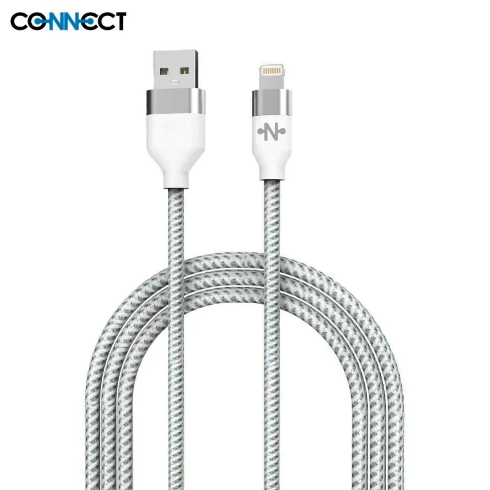 Câble Data USB vers Lightning CONNECT Nylon Tressé 12W (2m) Blanc