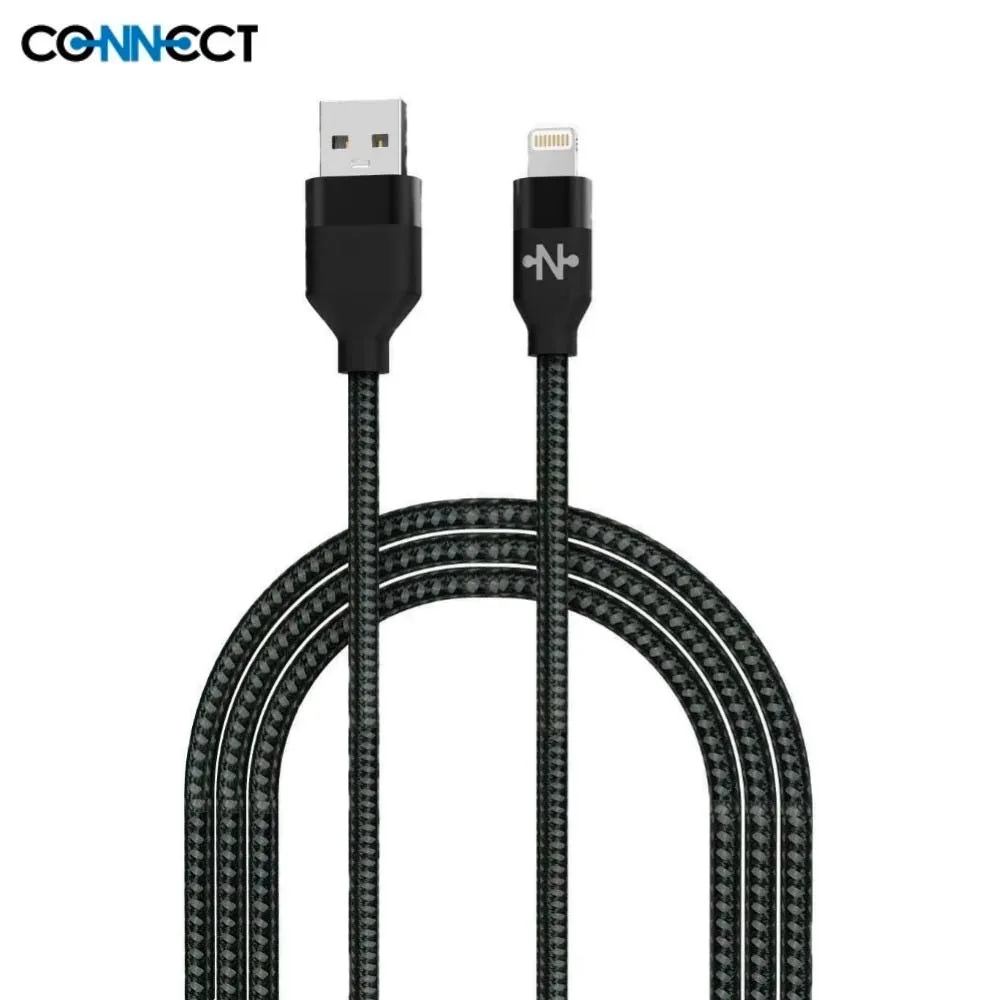 Câble Data USB vers Lightning CONNECT Nylon Tressé 12W (2m) Noir