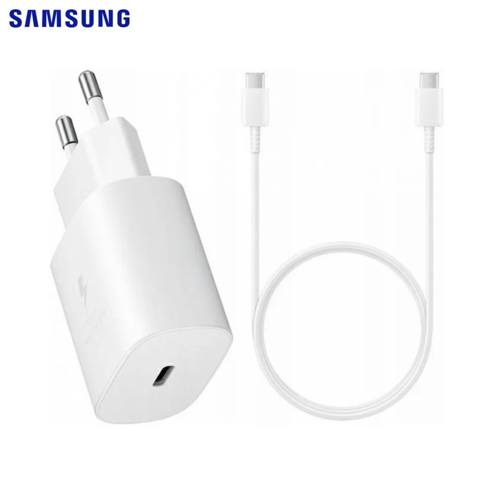 Chargeur Secteur USB-C Samsung + DA705BWE 25W 3A avec Cable Type-C Bulk Blanc