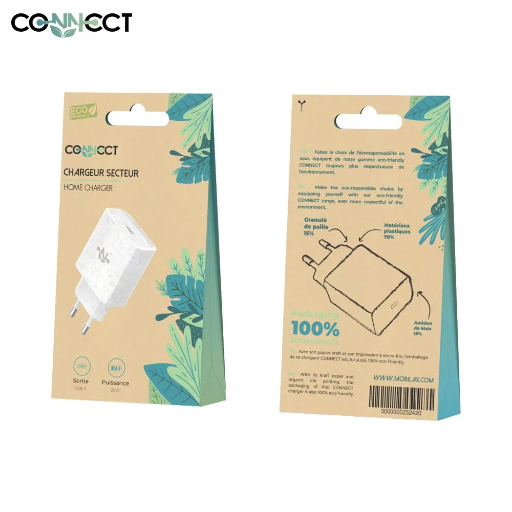 Chargeur Secteur USB-C CONNECT Eco-Friendly 20W Beige — vue 2