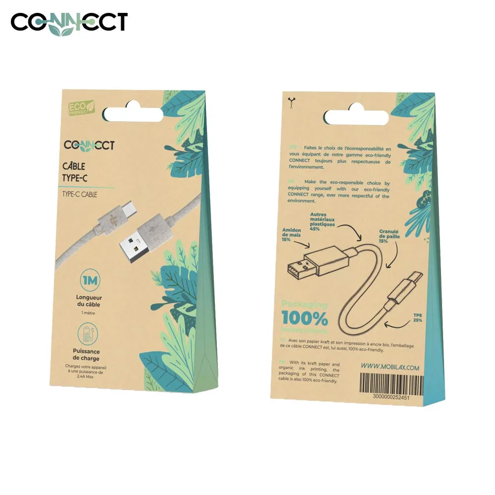 Câble Data USB vers USB-C CONNECT Eco-Friendly 15W (1m) Beige