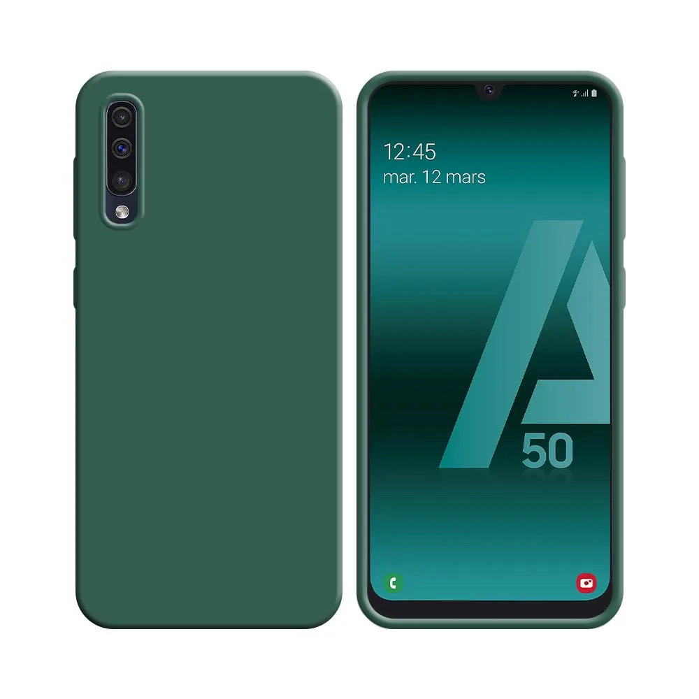 Coque Silicone Compatible pour Samsung Galaxy A30S A307, A50 A505 & A50S A507 Vert Foncé