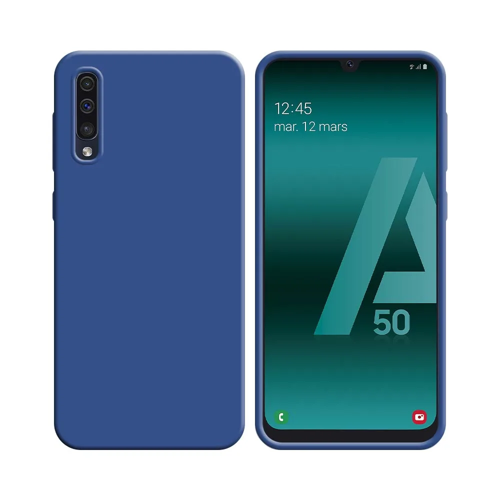 Coque Silicone Compatible pour Samsung Galaxy A30S A307, A50 A505 & A50S A507 Bleu Marine