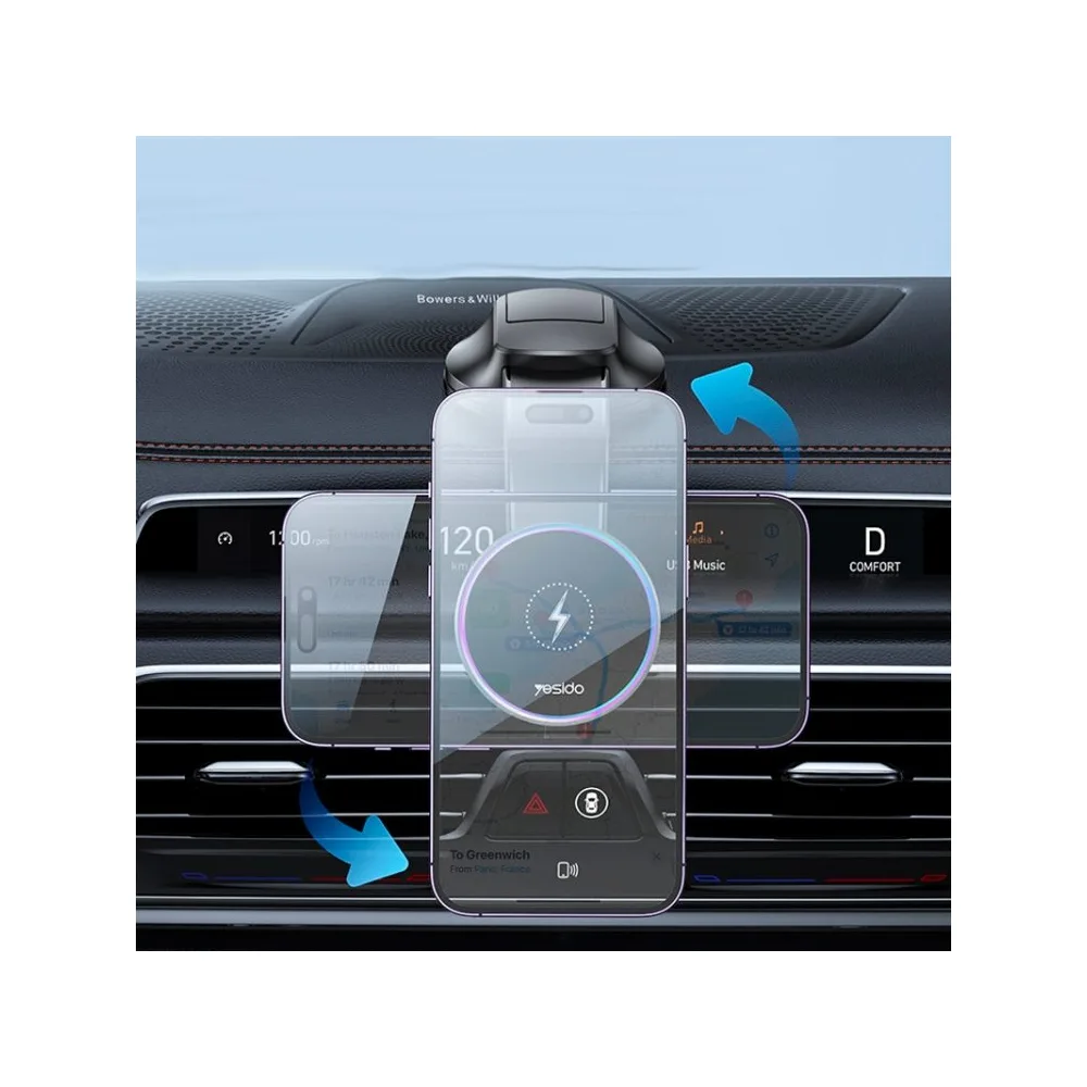 Support Smartphone Chargeur à Induction pour Voiture Yesido C292 15W Noir — vue 2