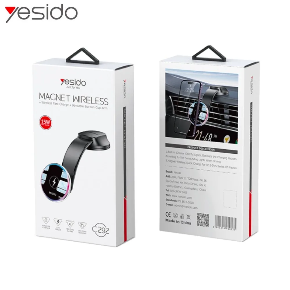 Support Smartphone Chargeur à Induction pour Voiture Yesido C292 15W Noir — vue 3