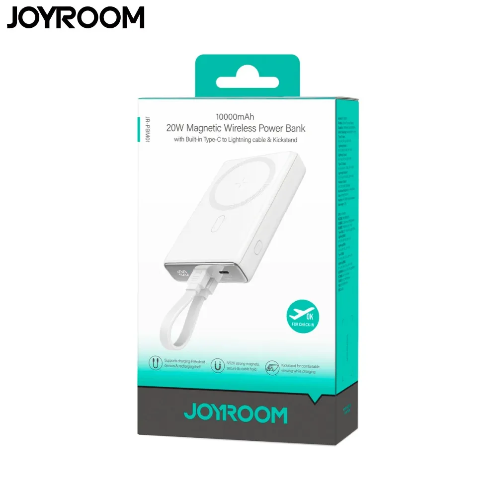 Batterie Externe Power Bank Sans Fil Magnétique JOYROOM 10000mAh 20W (avec Câble Lightning vers Type-C) Blanc — vue 2
