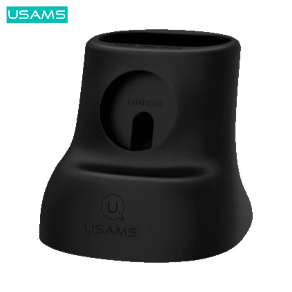Support Silicone Usams pour Pad de Charge Apple Watch & AirPods Noir