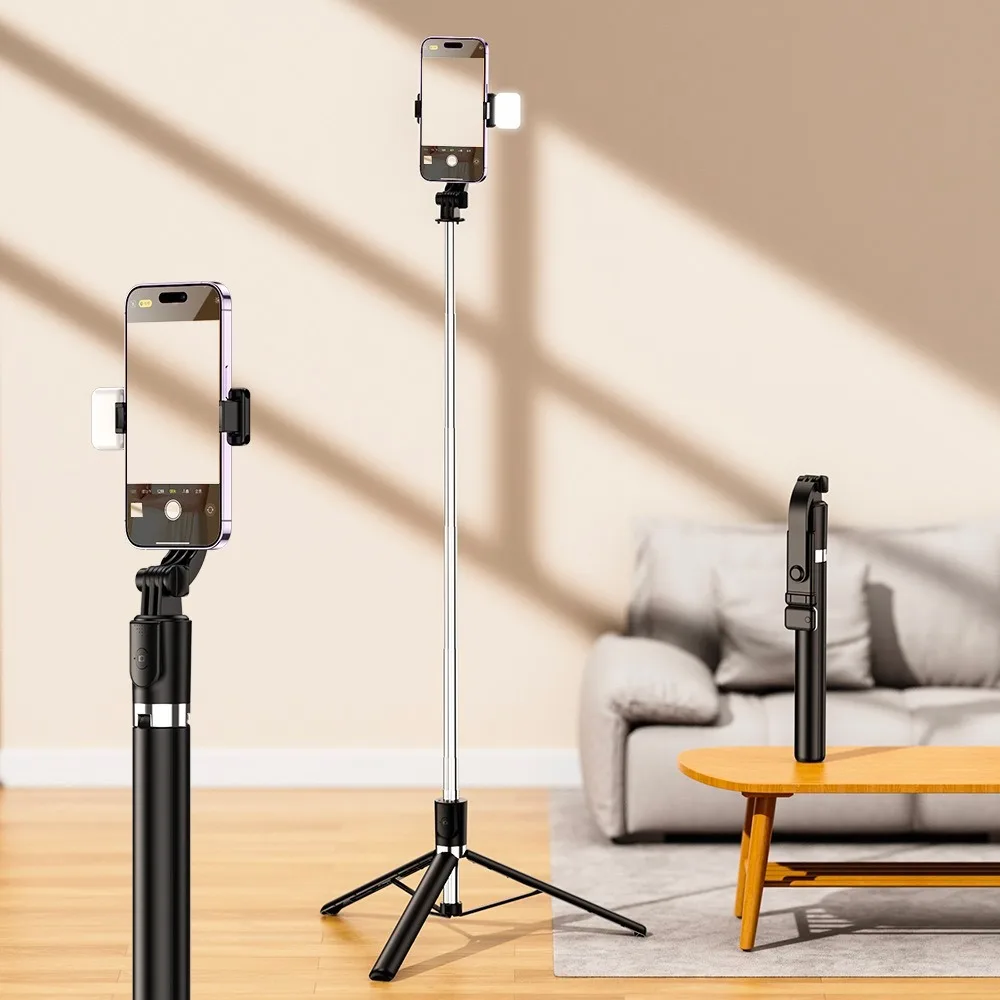 Trépied pour Smartphone Bluetooth 360° avec Lumière (1m) Noir — vue 2