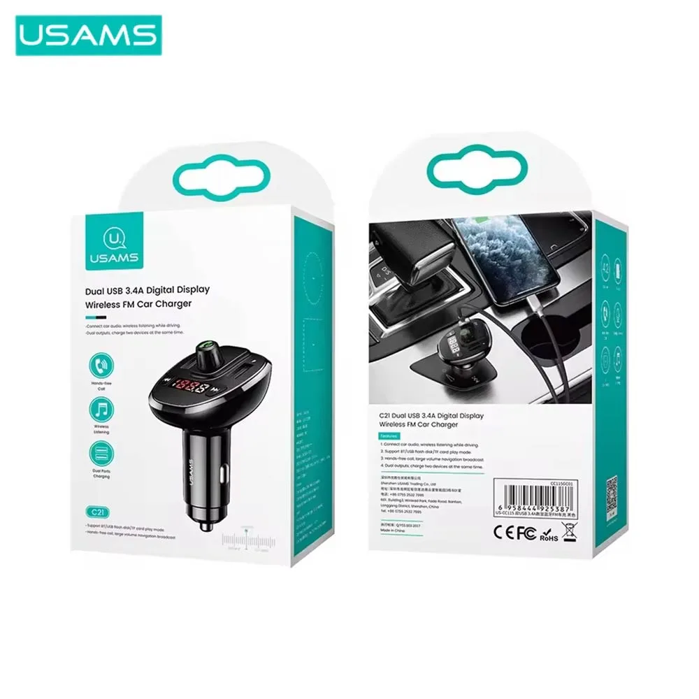 Transmetteur FM Bluetooth & Chargeur Voiture Usams CC115 Noir — vue 4