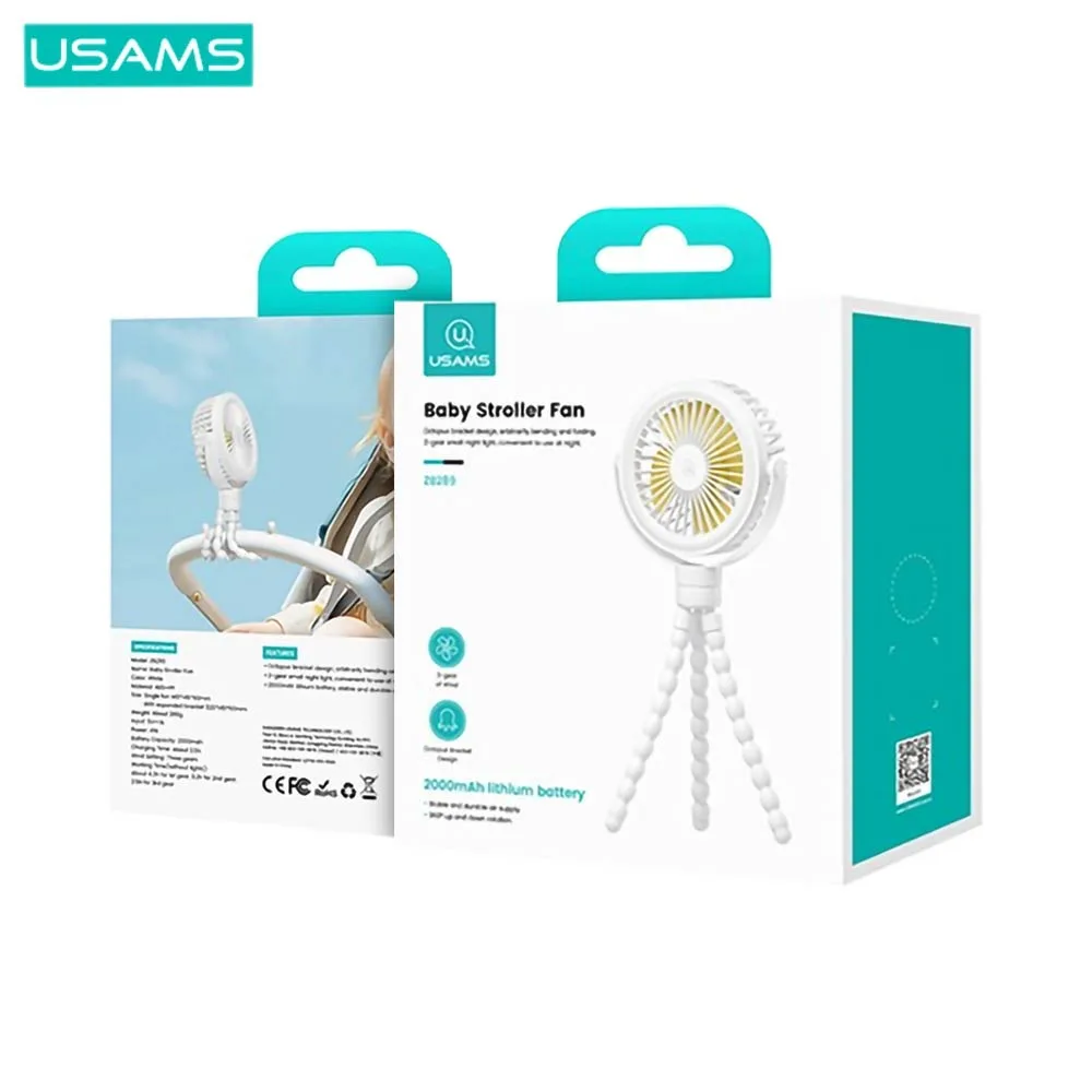 Mini Ventilateur Portable Usams ZB289 Baby Stroller Fan 2000mAh Blanc — vue 2