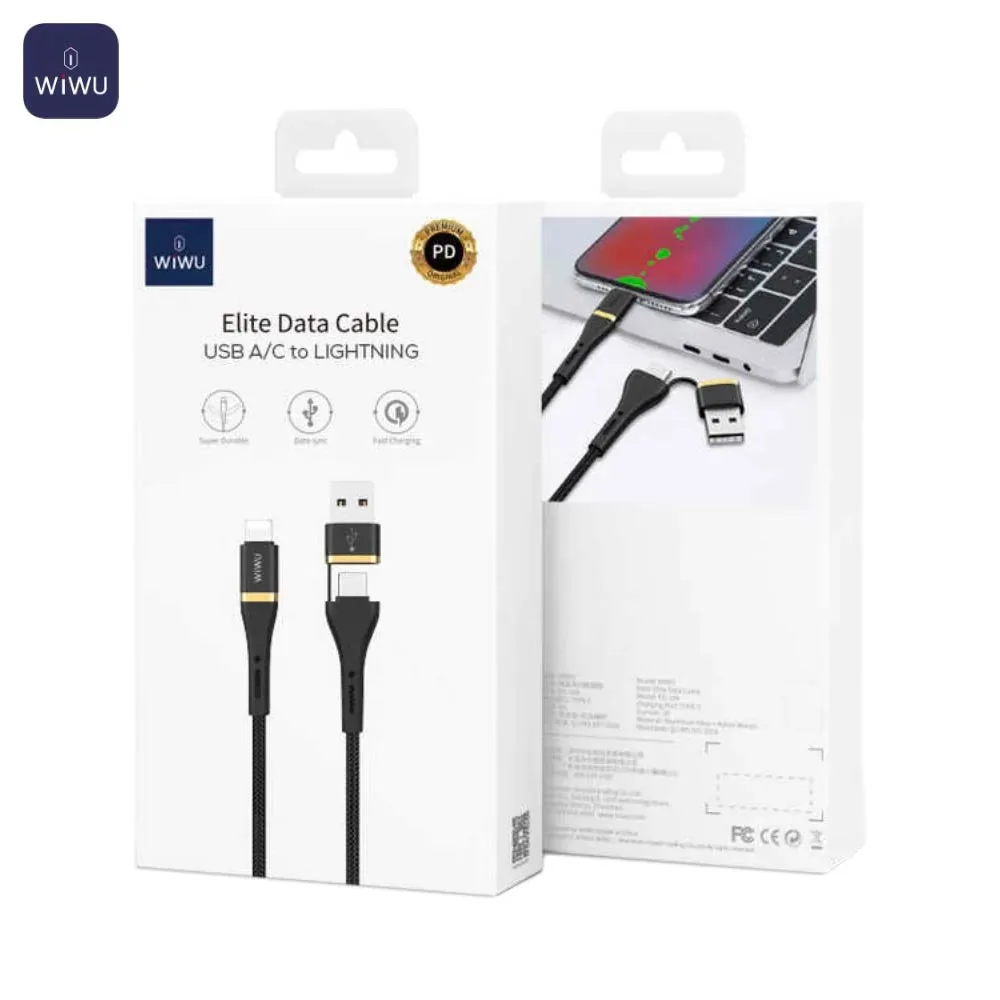 Câble Data Multi Wiwu USB + Type-C vers Lightning (1.2m) Noir — vue 2