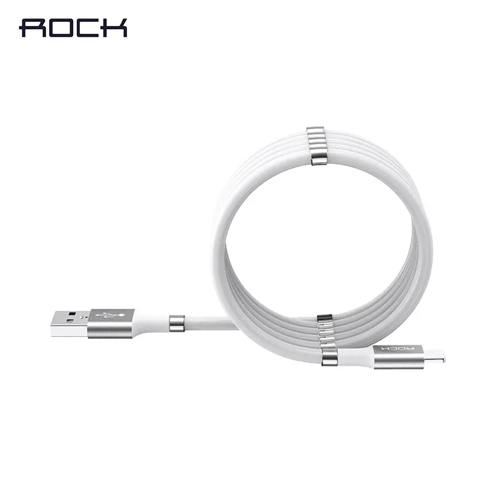 Câble Data USB vers USB-C Rock RCB0798 Enroulable Magnétique 2A (0.90m) Blanc