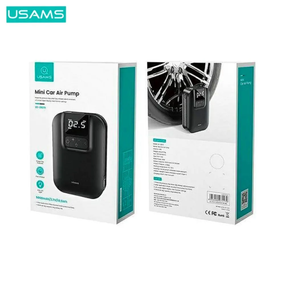 Mini Compresseur de Pneu pour Voiture Usams CQBZB21501 80W 5000mAh Noir