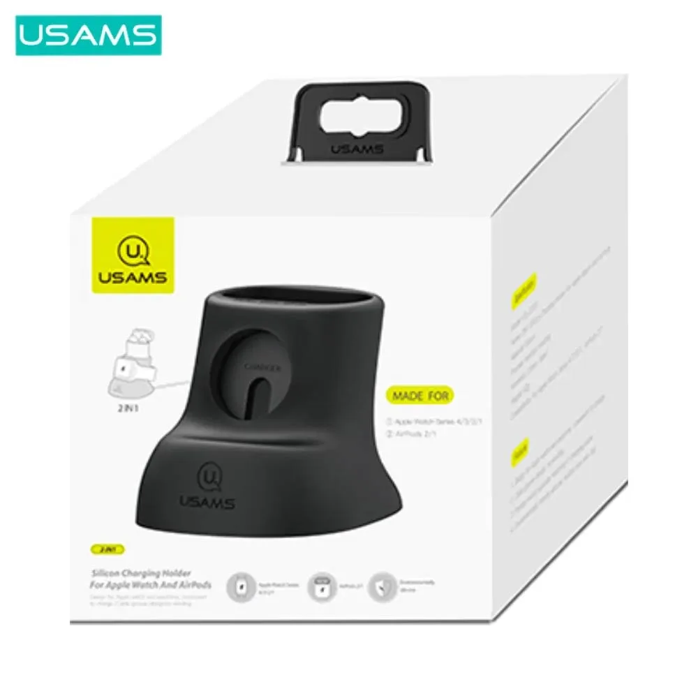 Support Silicone Usams pour Pad de Charge Apple Watch & AirPods Noir — vue 4