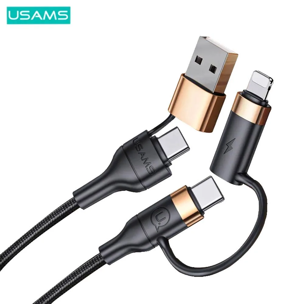Câble Data Multi Usams U62 USB + Type-C vers Type-C + Lightning PD 3A (1.2m) Noir